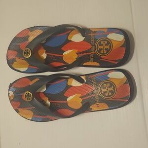 Tory Burch Navy and Multicolor Stripe Flip Flops Size 8